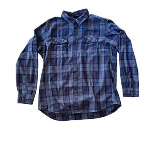 Burnside Men's L Plaid Flannel Button-Up Shirt Gray Long Sleeve‎ Casual grunge